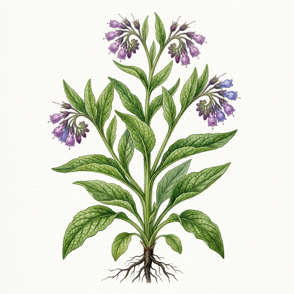 Ilustração botânica da flor de confrei